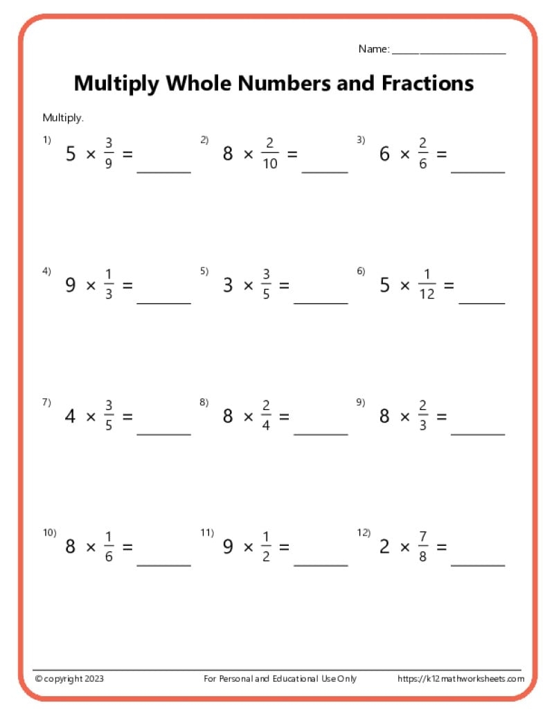 Multiply Fractions With Whole Numbers