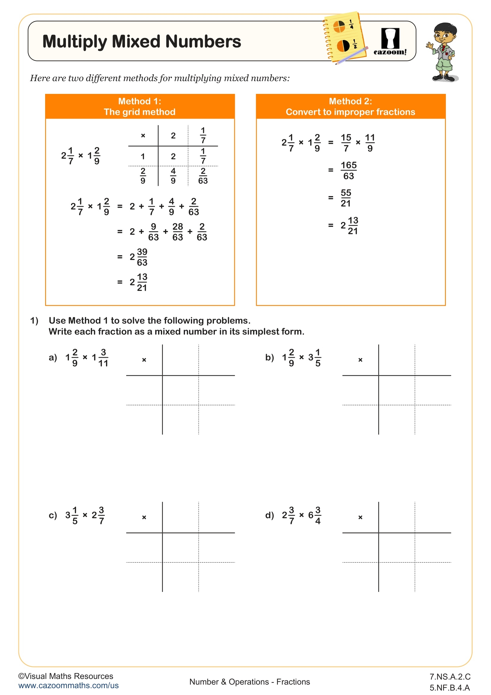 Multiply Mixed Numbers Worksheet Fun And Engaging 5th Grade And 7th Grade Number Operations Worksheet Cazoom Math