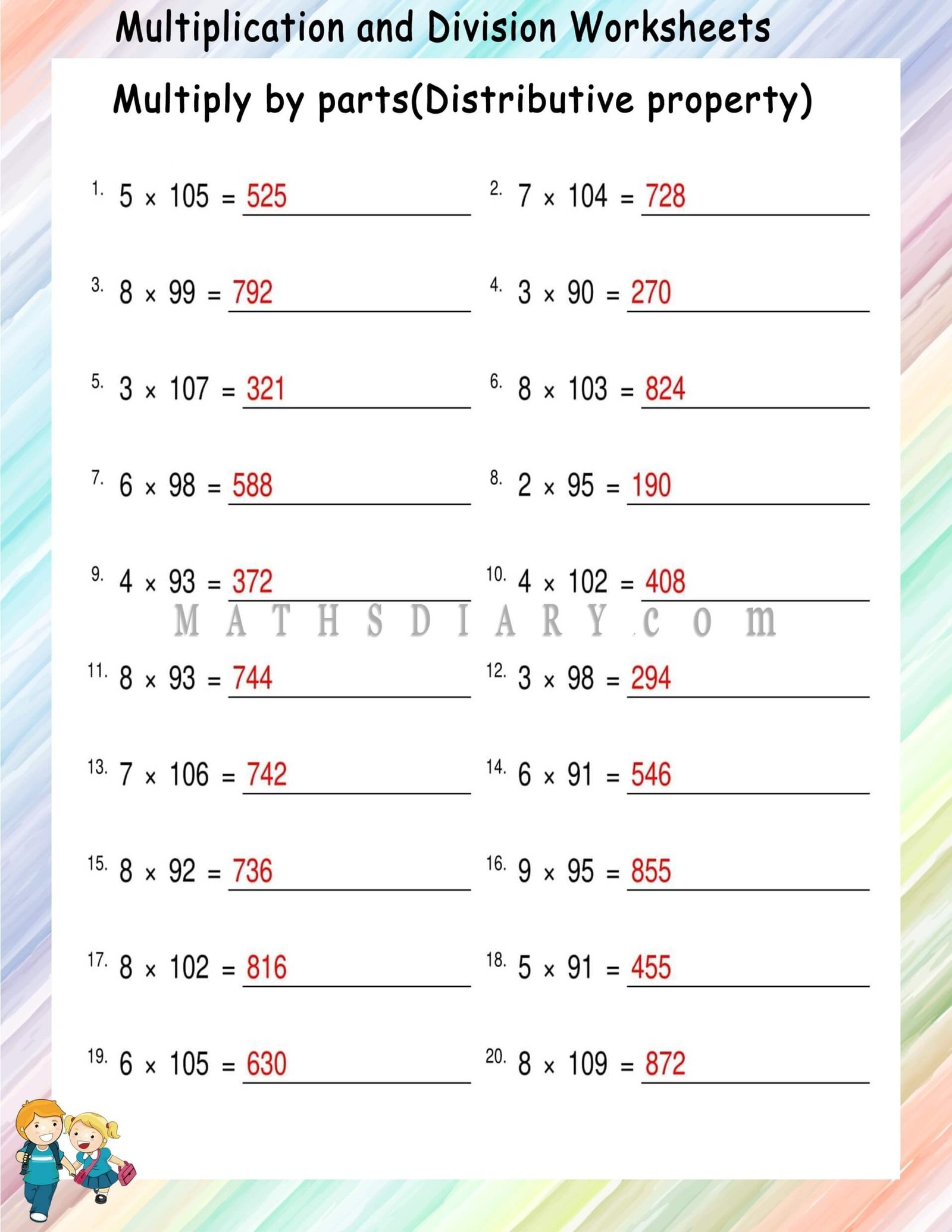 Multiplying By Parts Distributive Property Worksheets Math Worksheets MathsDiary