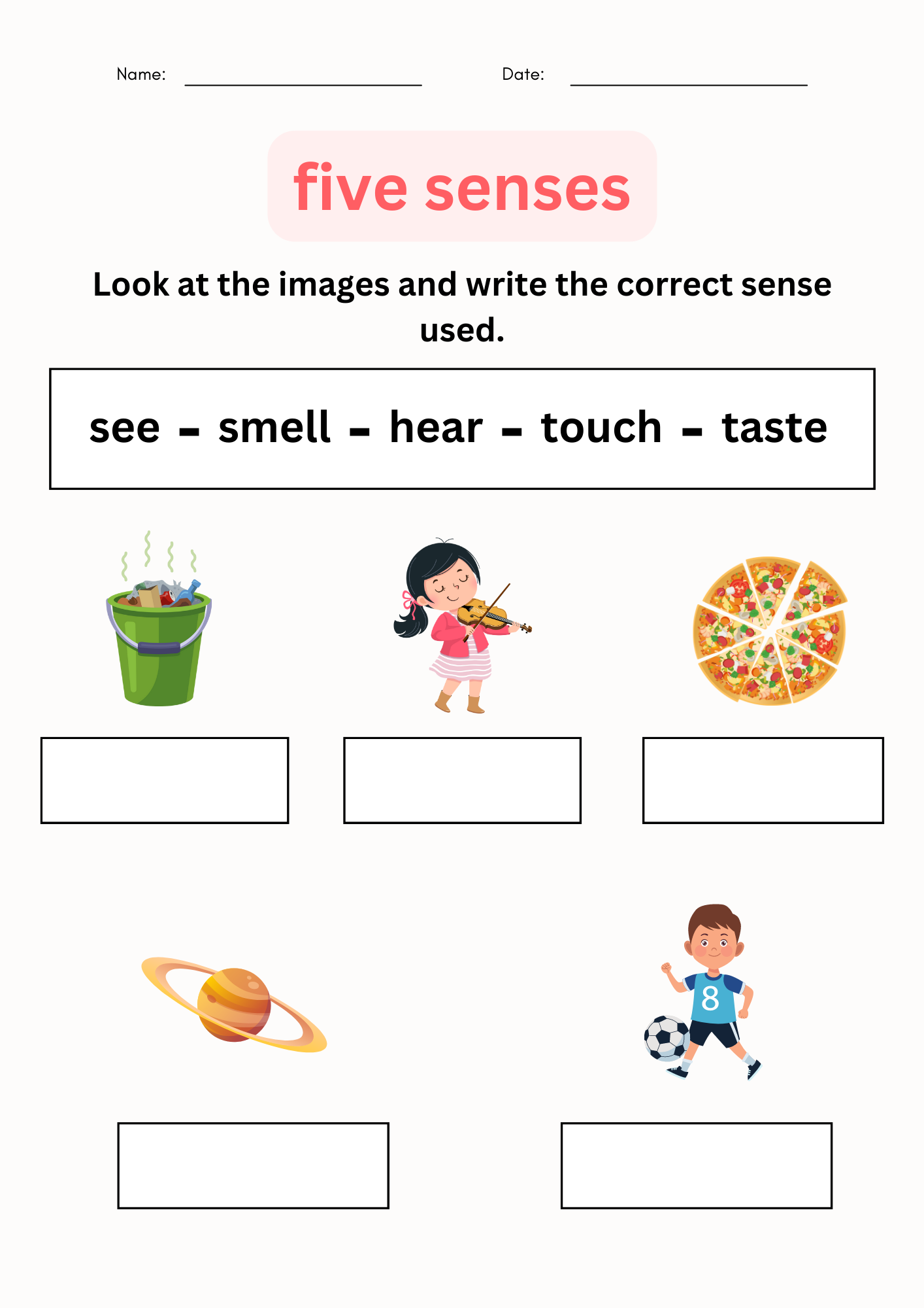 five senses worksheet
