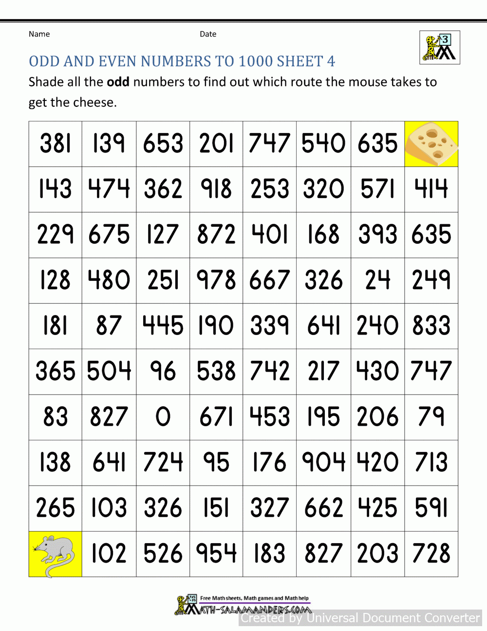 Odd And Even Numbers Worksheet