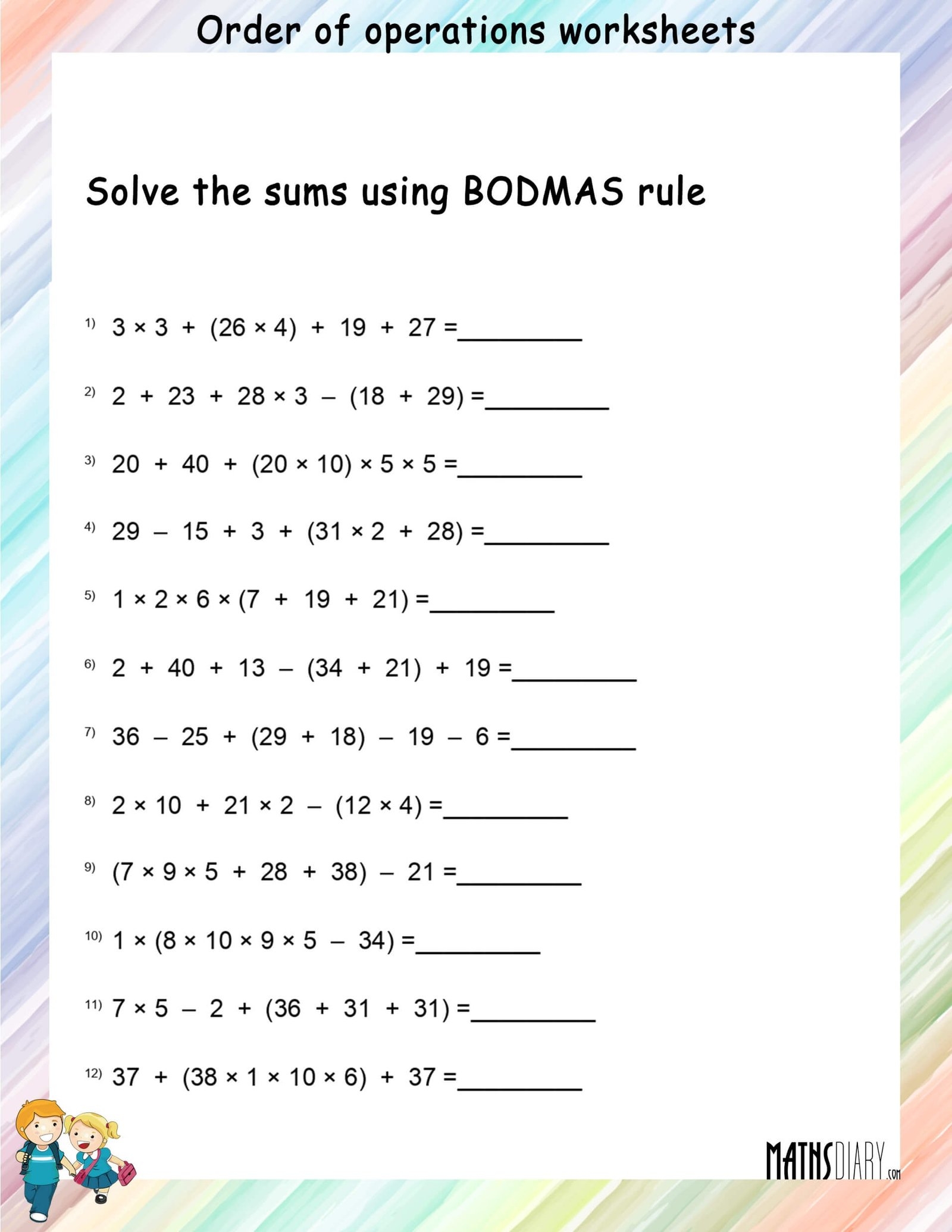 Order Of Operations Math Worksheets Order Of Operations Math Worksheets