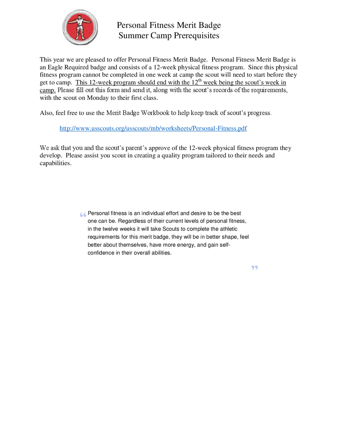 Personal Fitness Merit Badge Prerequisites 12 Week Physical Fitness Program For Scouts Study Notes Physical Activity And Sport Sciences Docsity Personal Fitness Merit Badge Prerequisites 12 Week Physical Fitness Program For Scouts Study Notes Physical Activity And Sport Sciences Docsity