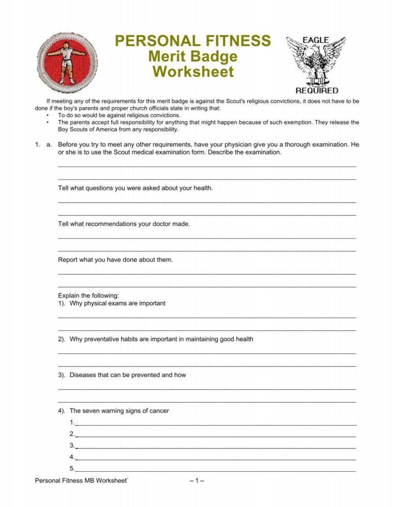 PERSONAL FITNESS Merit Badge Worksheet Troop 655