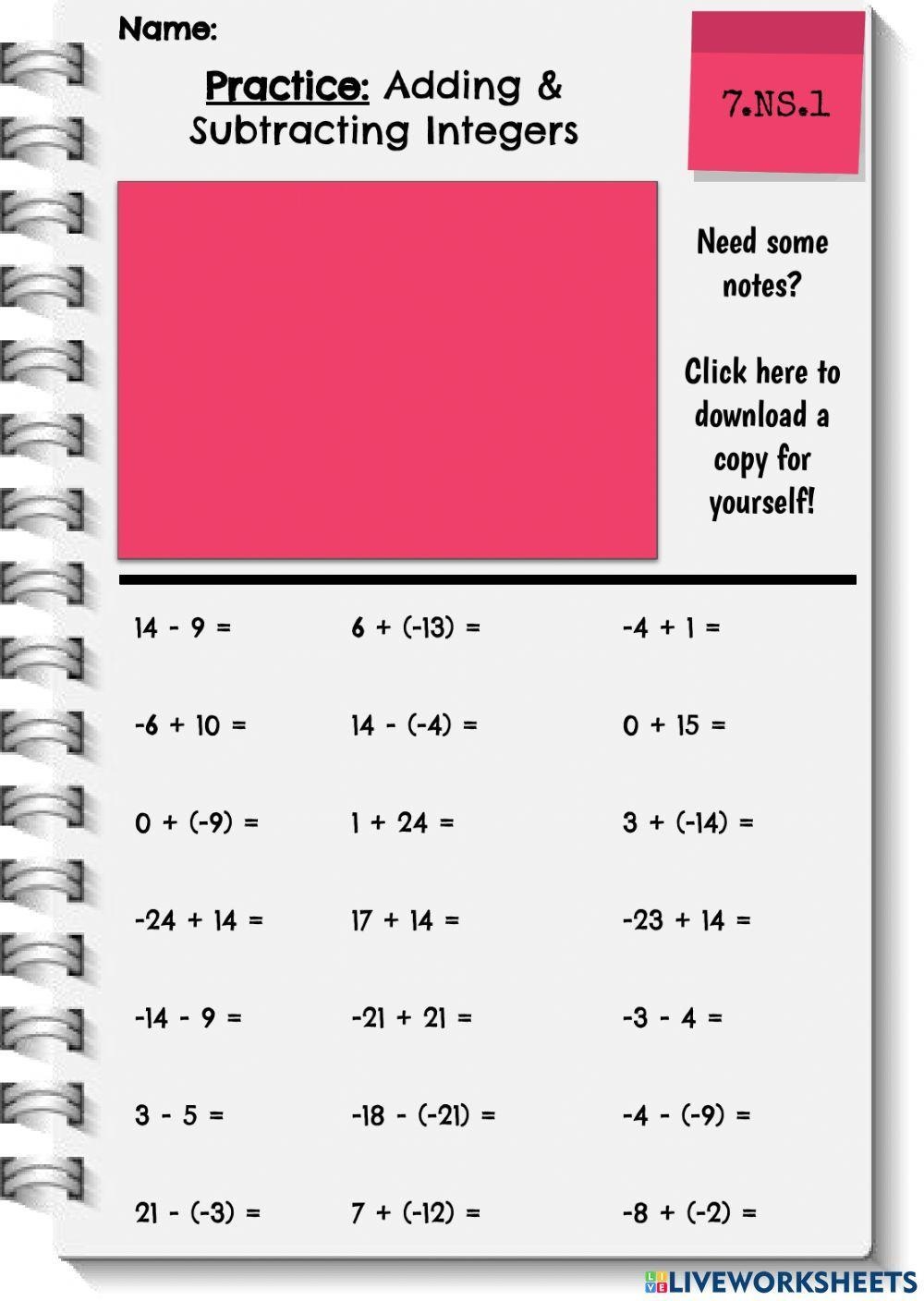 Practice Add Subtract Integers Worksheet Worksheets Library