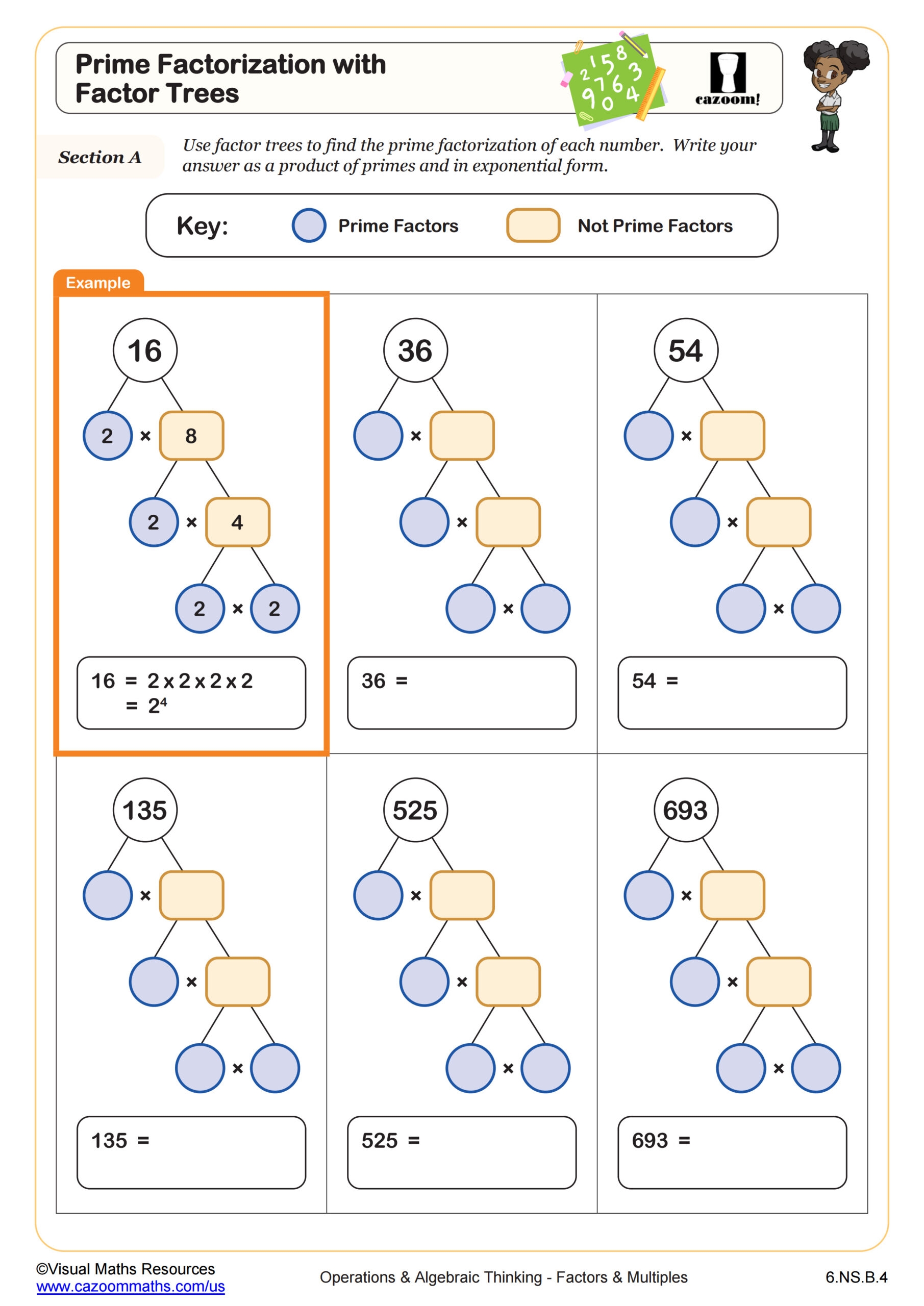 Prime Factorization With Factor Trees Worksheet 6th Grade PDF Worksheets Cazoom Math Prime Factorization With Factor Trees Worksheet 6th Grade PDF Worksheets Cazoom Math