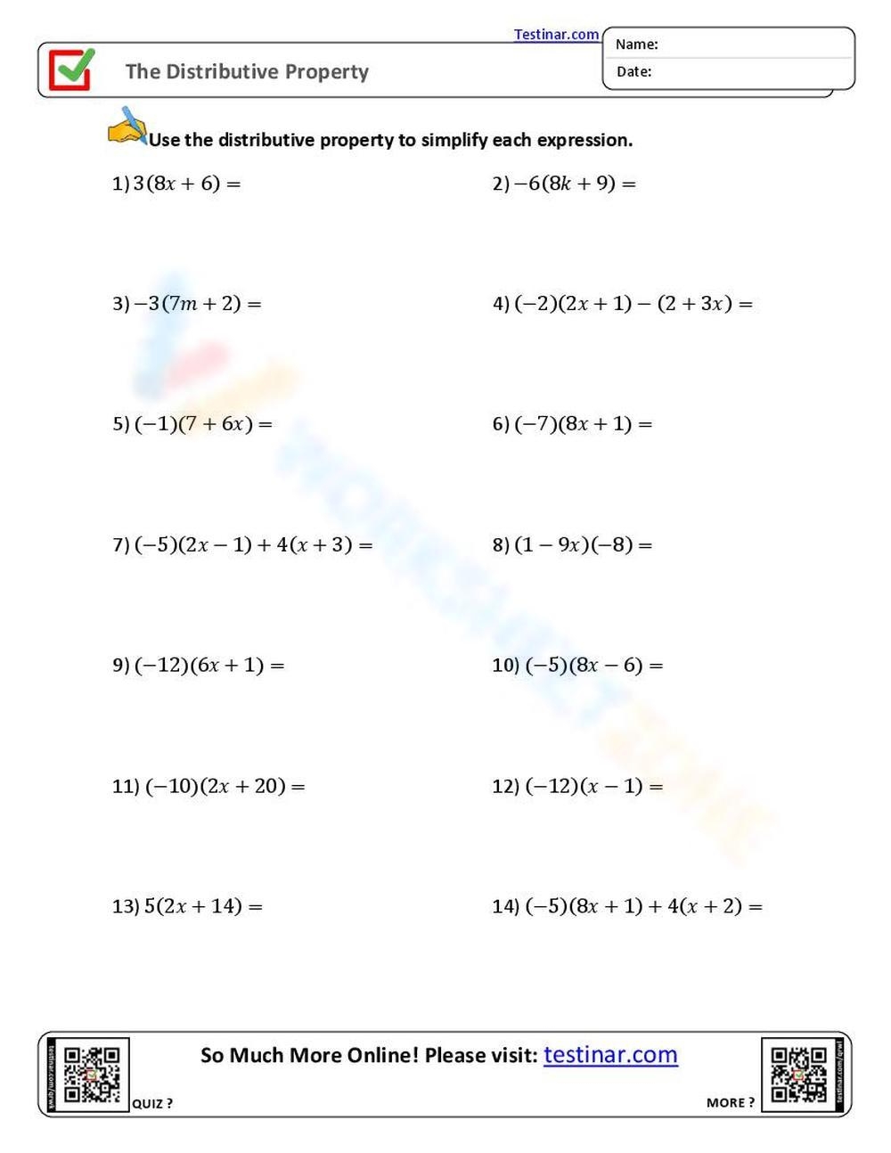 Printable Distributive Property Worksheets