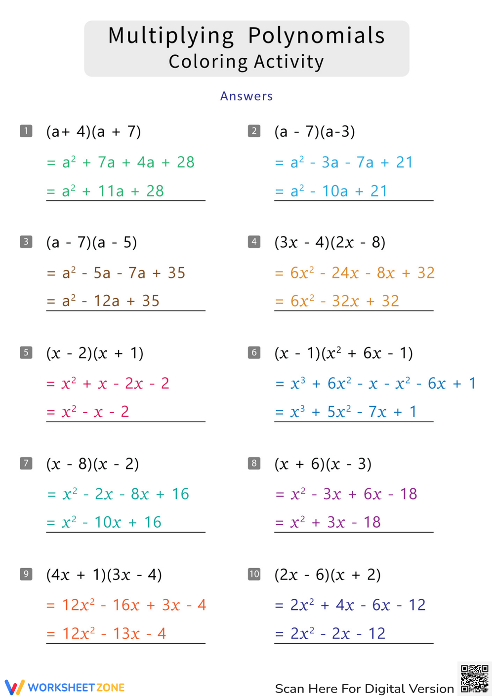 Printable Multiplying Polynomials Worksheets