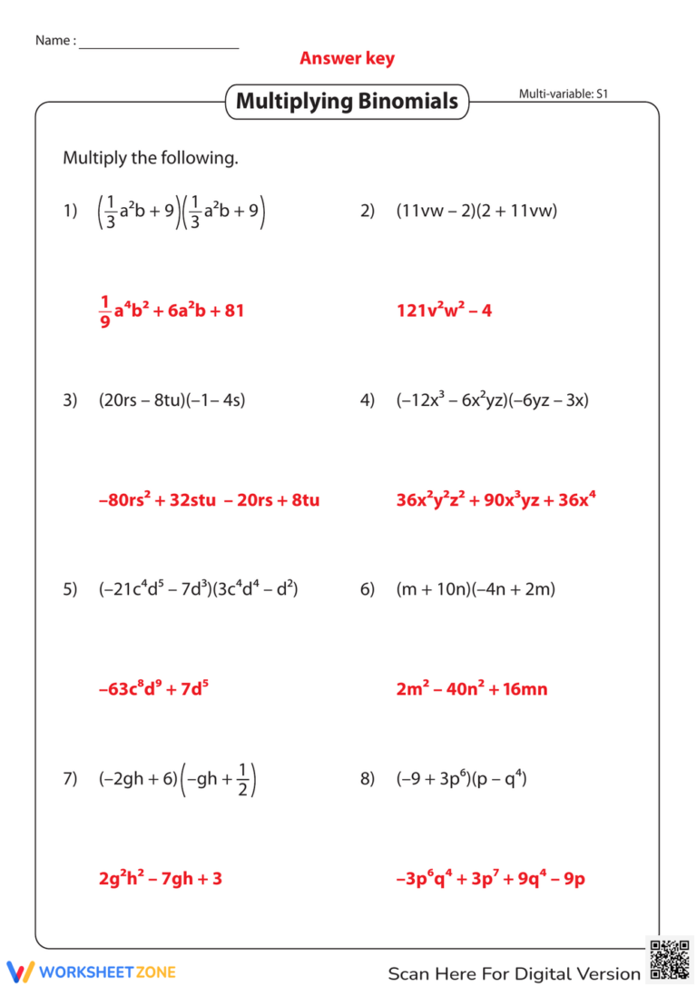 Printable Multiplying Polynomials Worksheets