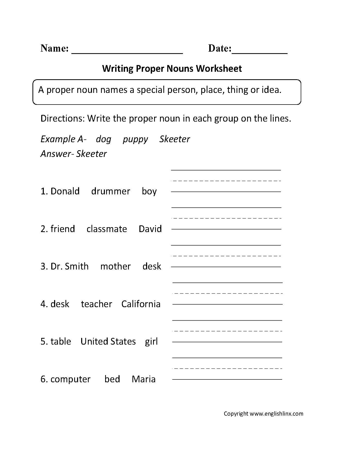 common and proper nouns worksheets