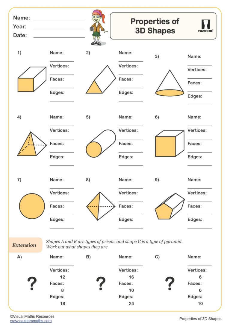 Properties Of 3D Shapes Worksheet Fun And Engaging Year 5 PDF Worksheets
