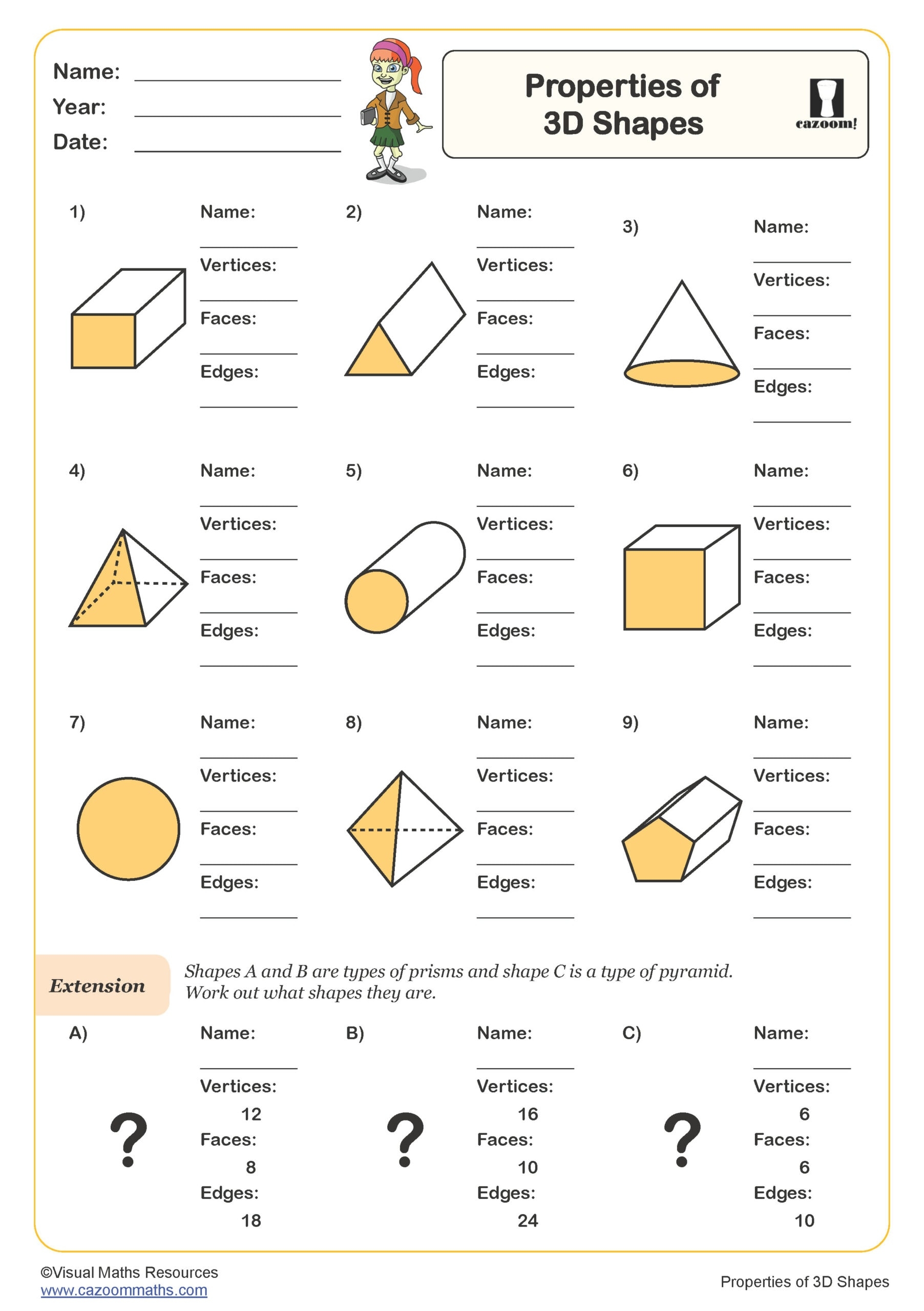 Properties Of 3D Shapes Worksheet Fun And Engaging Year 5 PDF Worksheets
