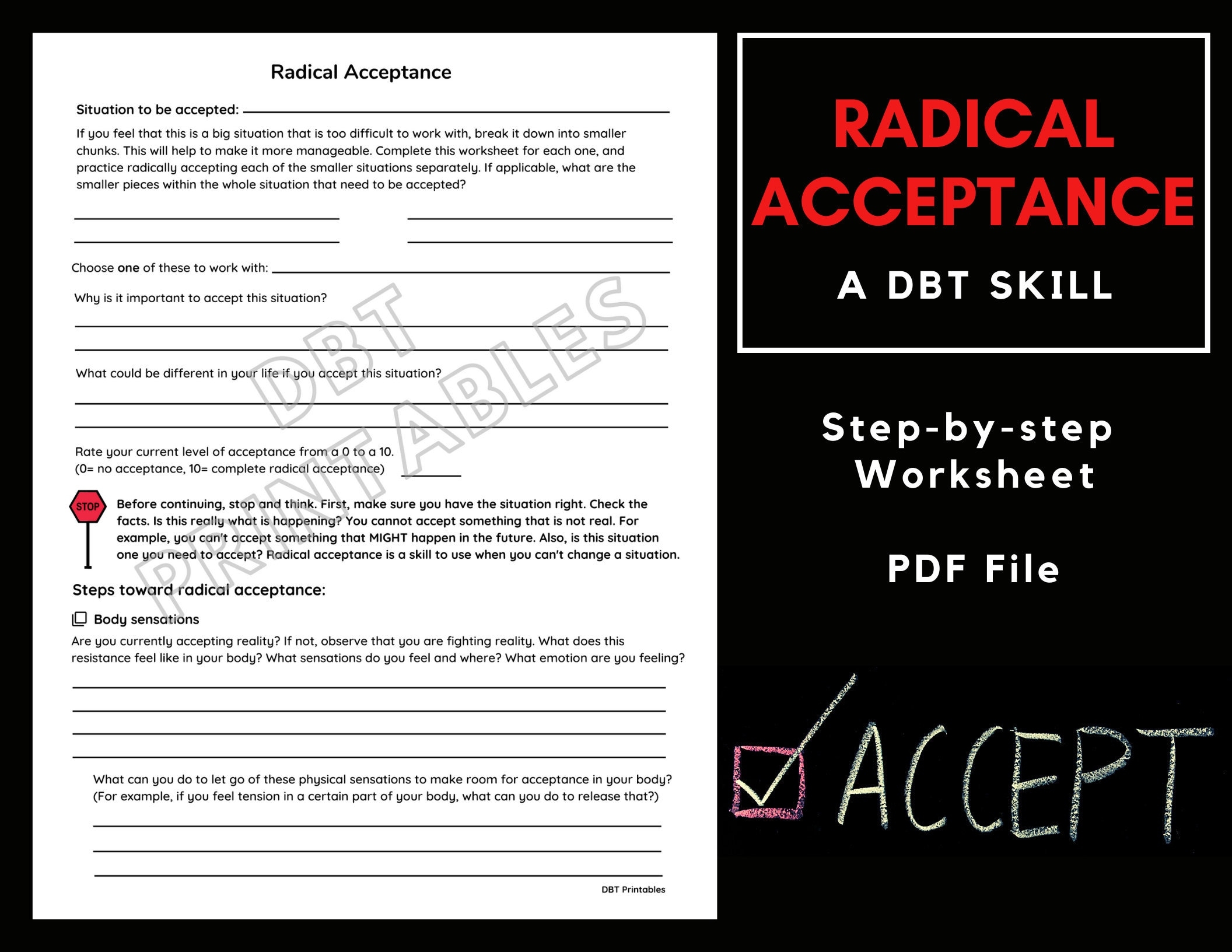 Radical Acceptance Worksheet Etsy Radical Acceptance Worksheet Etsy