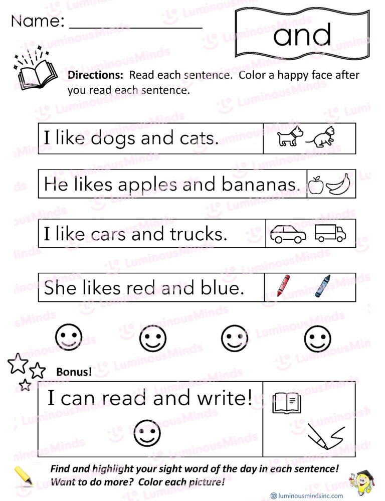 Reading Comprehension Worksheets Reading With Sight Word And