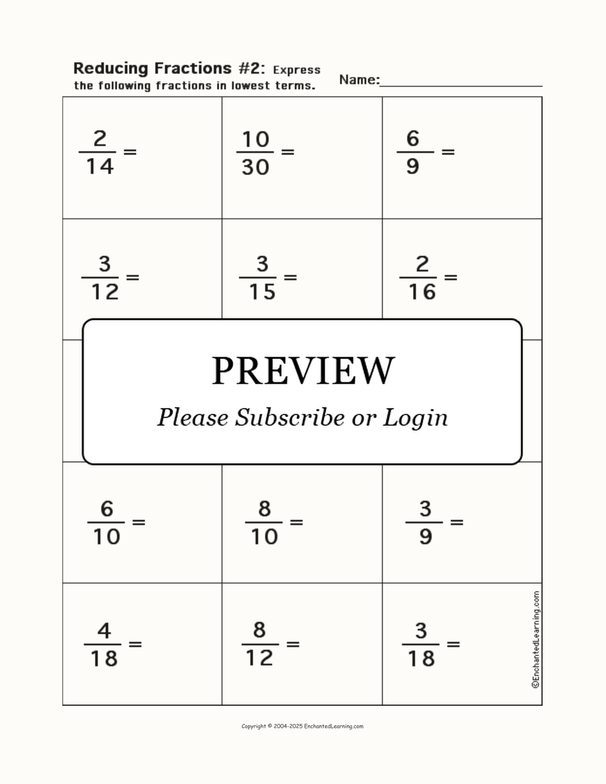 reducing fractions worksheet