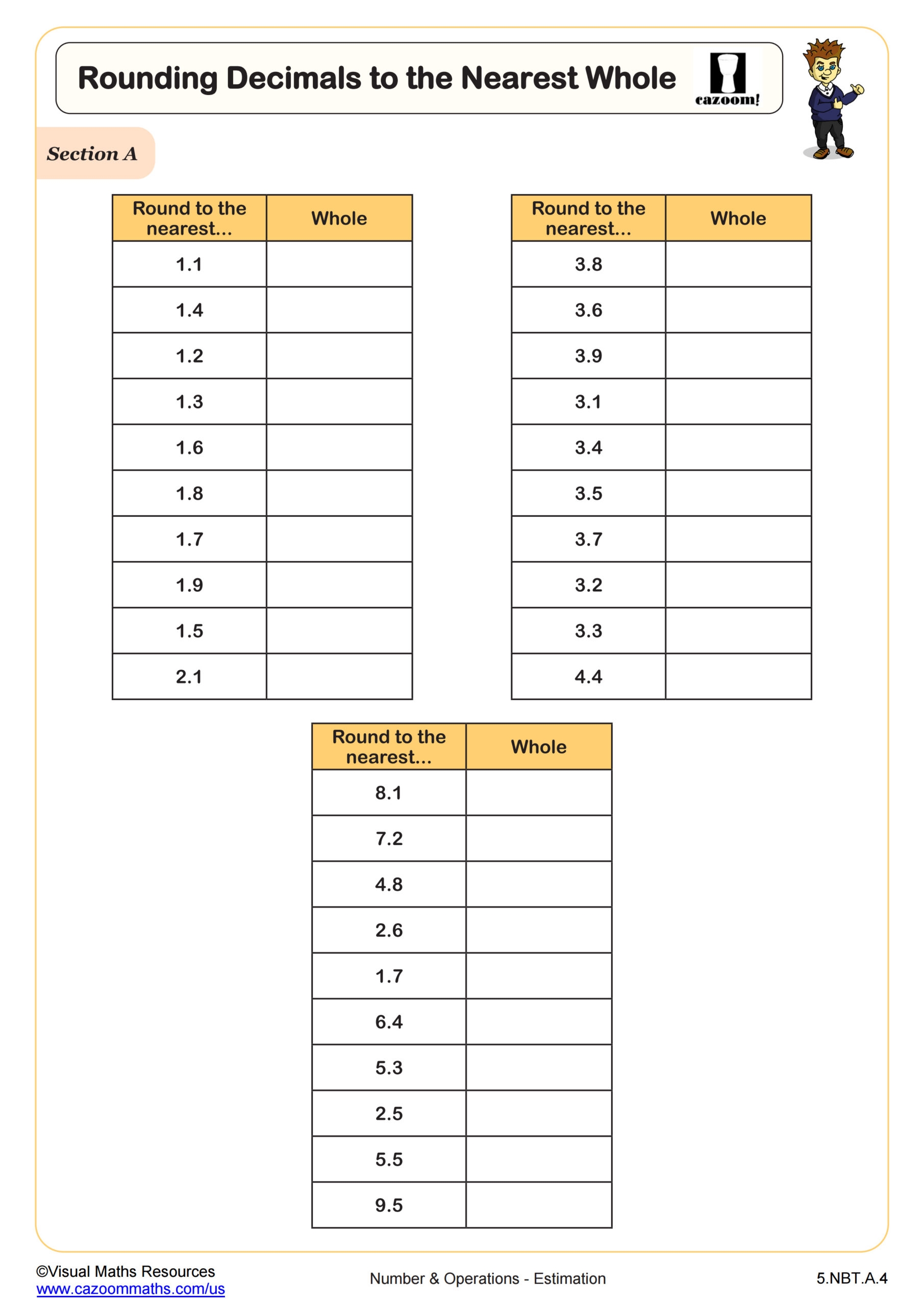 Rounding Decimals To The Nearest Whole Worksheet Fun And Engaging 5th Grade PDF Worksheets Cazoom Math