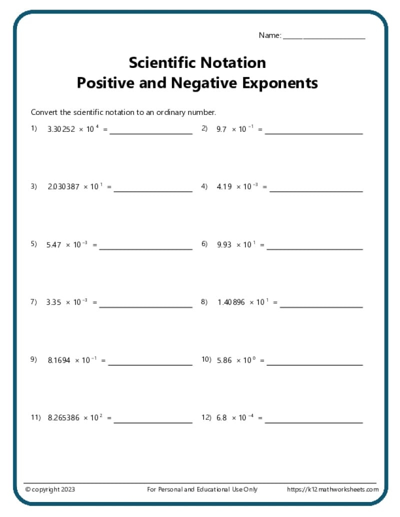 Scientific Notation Worksheets