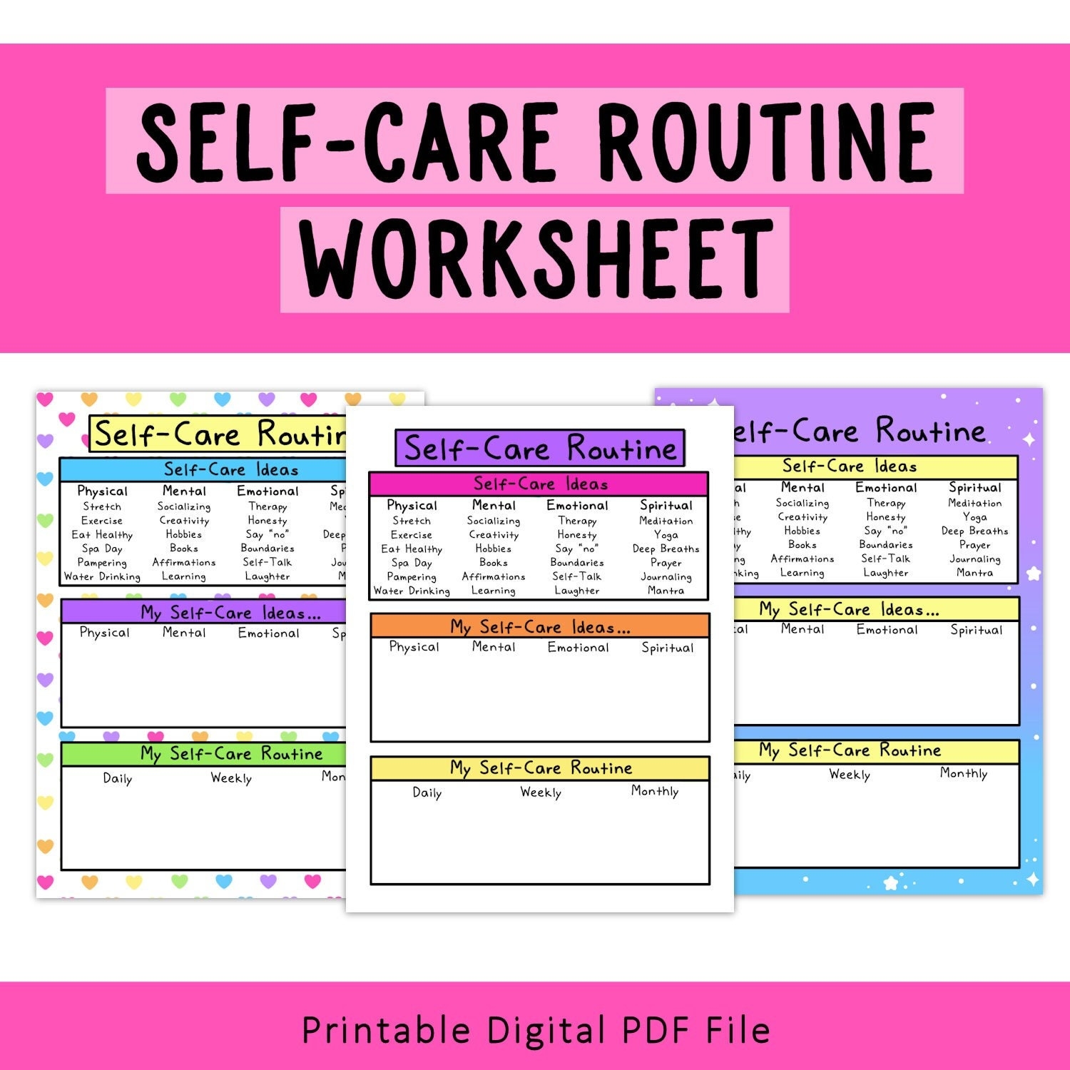 Self care Routine Worksheet Printable Self love Love Yourself Etsy