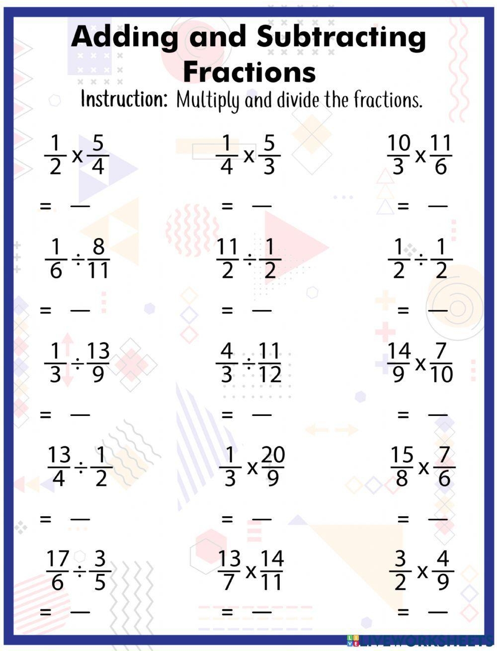 multiplying and dividing fractions worksheets multiplying and dividing fractions worksheets
