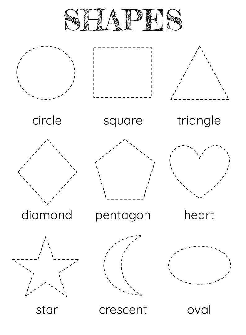 Shape Tracing Worksheet Montessori Shapes For Preschool Kindergarten PDF Etsy