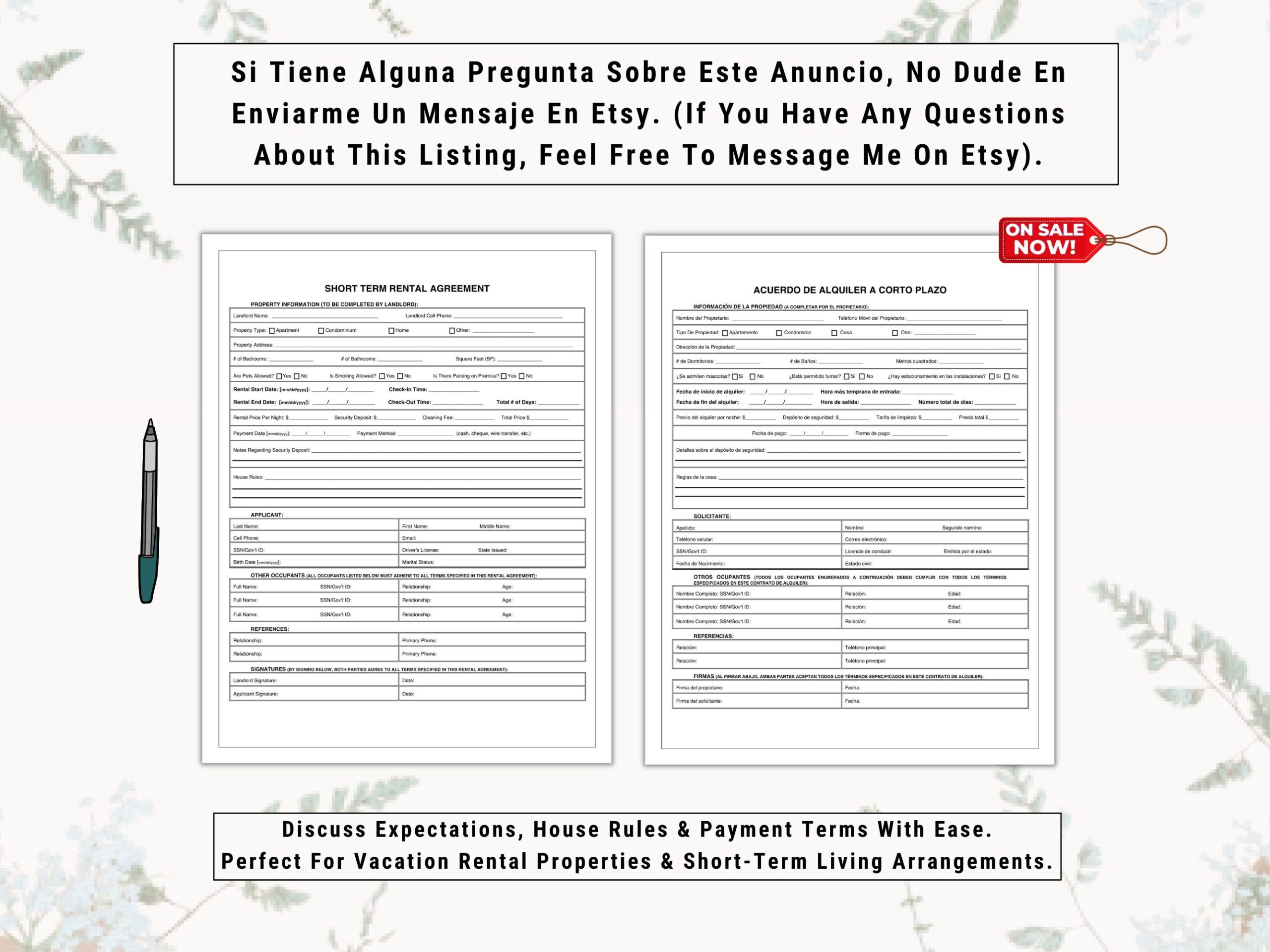 Short Term Rental Lease Agreement Set In English Spanish Contrato De Alquiler A Corto Plazo En Ingl s Y Espa ol Bilingual Rental Set Etsy Short Term Rental Lease Agreement Set In English Spanish Contrato De Alquiler A Corto Plazo En Ingl s Y Espa ol Bilingual Rental Set Etsy