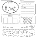 Sight Word the Worksheet Free Printable Digital PDF