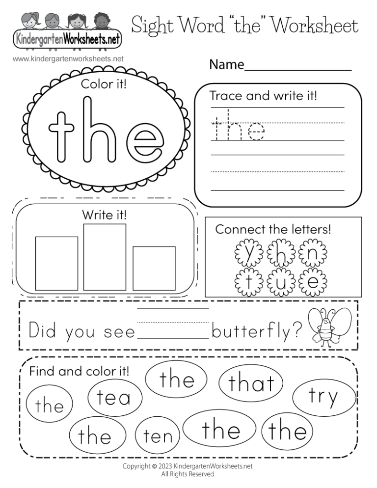 Sight Word the Worksheet Free Printable Digital PDF