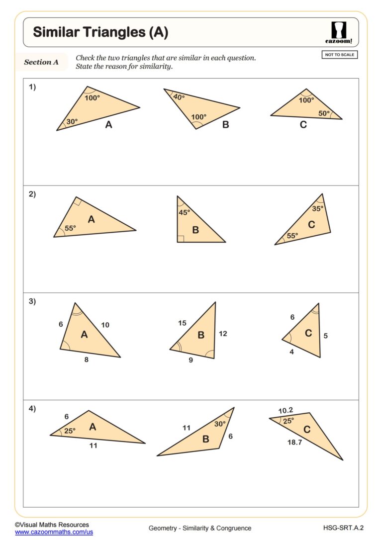 Similar Triangles A Worksheet PDF Printable Geometry Worksheet Cazoom Math