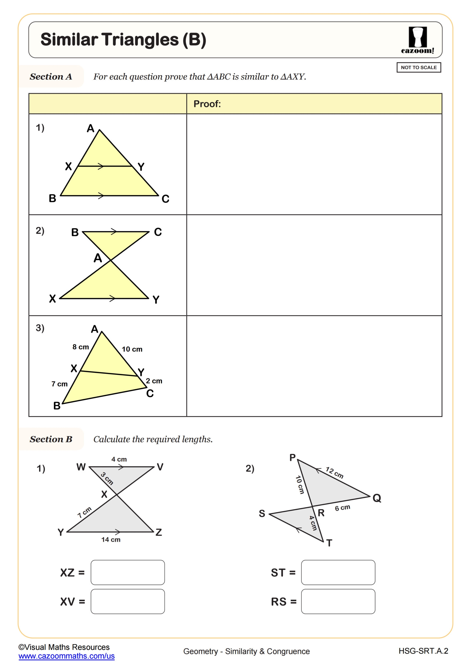 Similar Triangles B Worksheet Fun And Engaging Geometry PDF Worksheets Cazoom Math