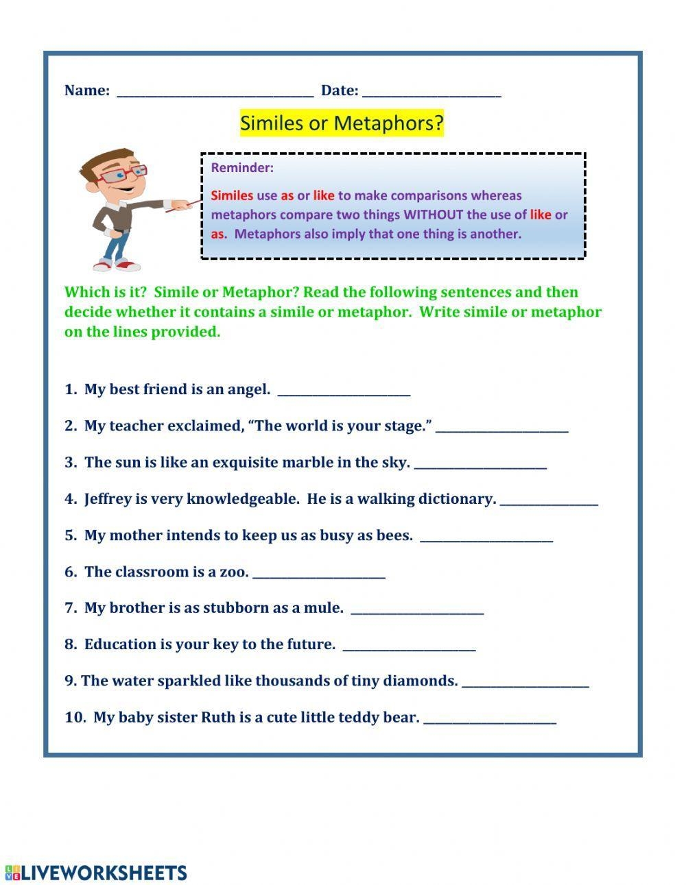simile and metaphor worksheet