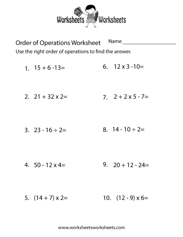 Simple Order Of Operations Worksheet Worksheets Worksheets