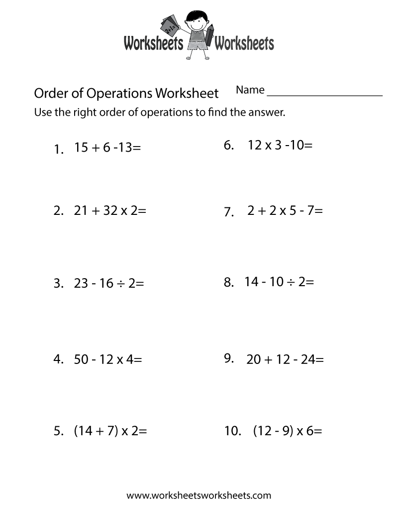 order of operations worksheet order of operations worksheet