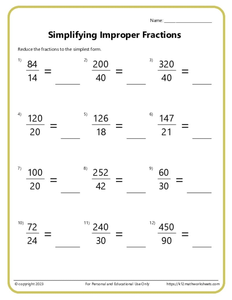 Simplifying Fractions Worksheets K12mathworksheets