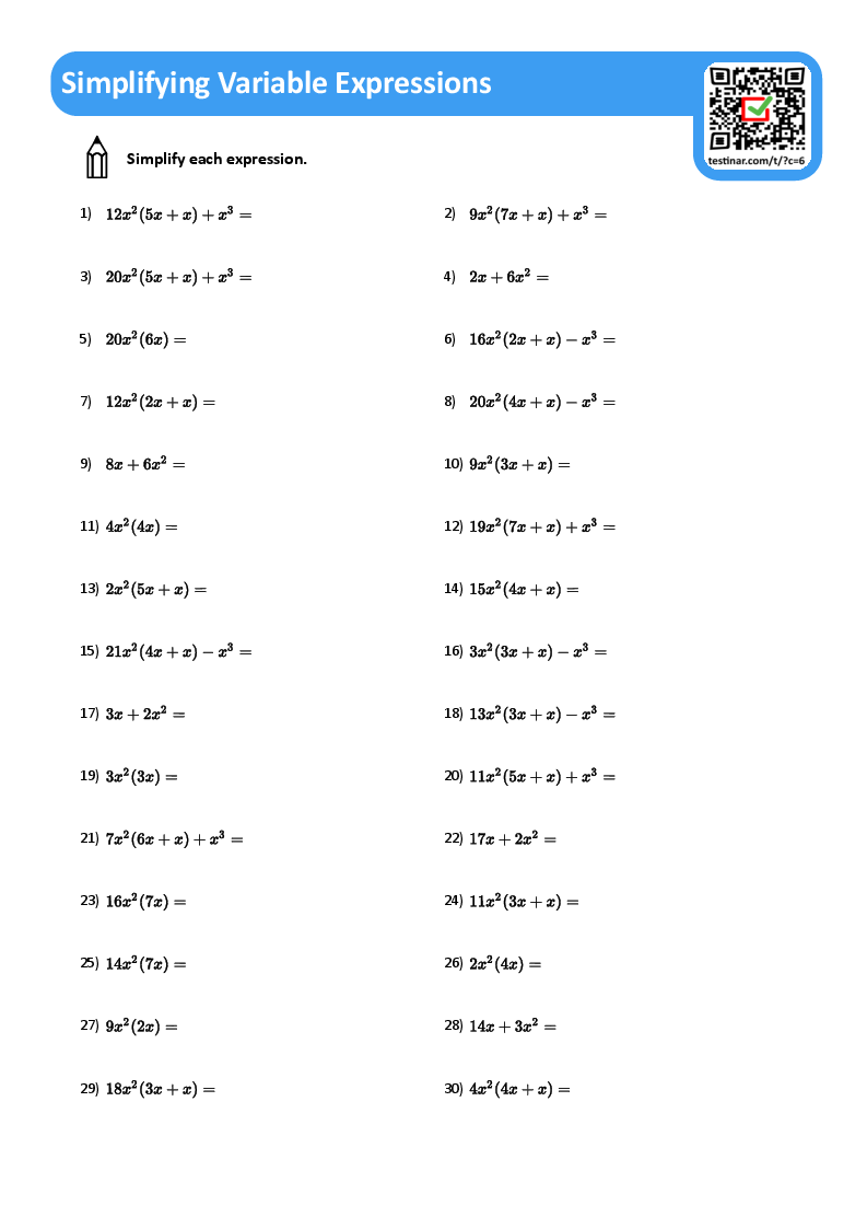 simplifying expressions worksheet