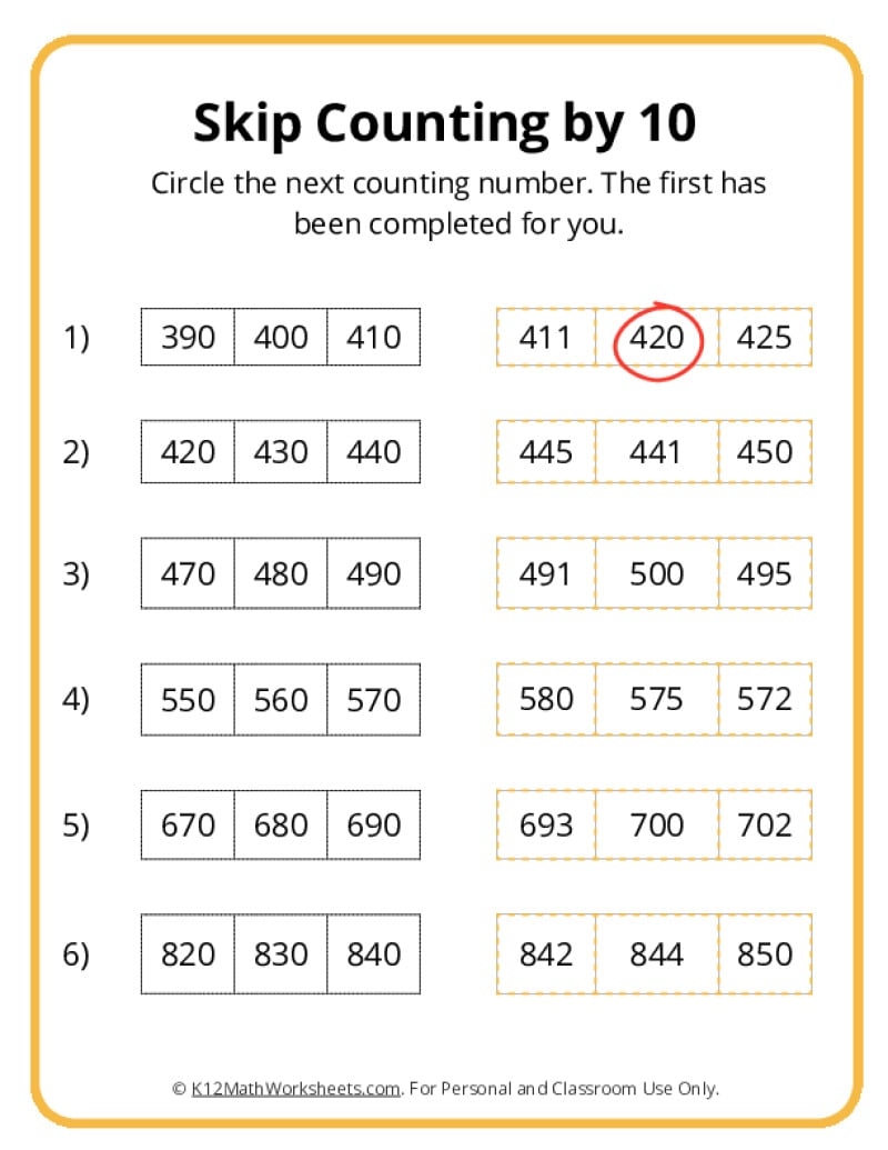 counting by 10s worksheet
