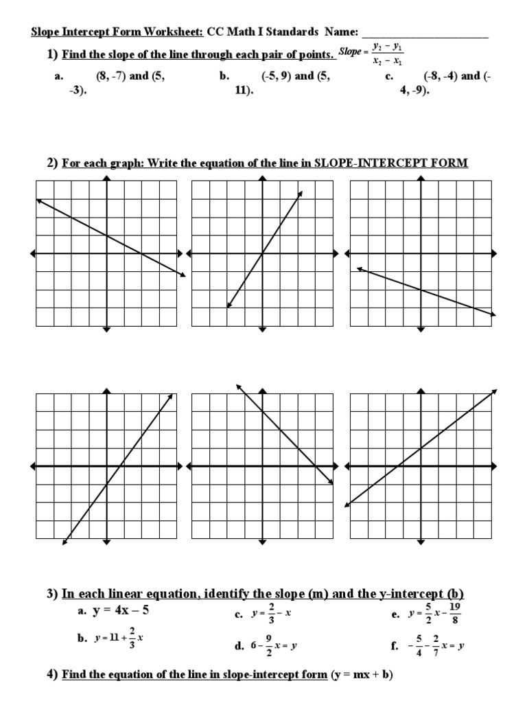 slope intercept form worksheet slope intercept form worksheet