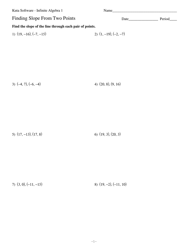 Slope From Two Points Worksheet Algebra 1 Practice