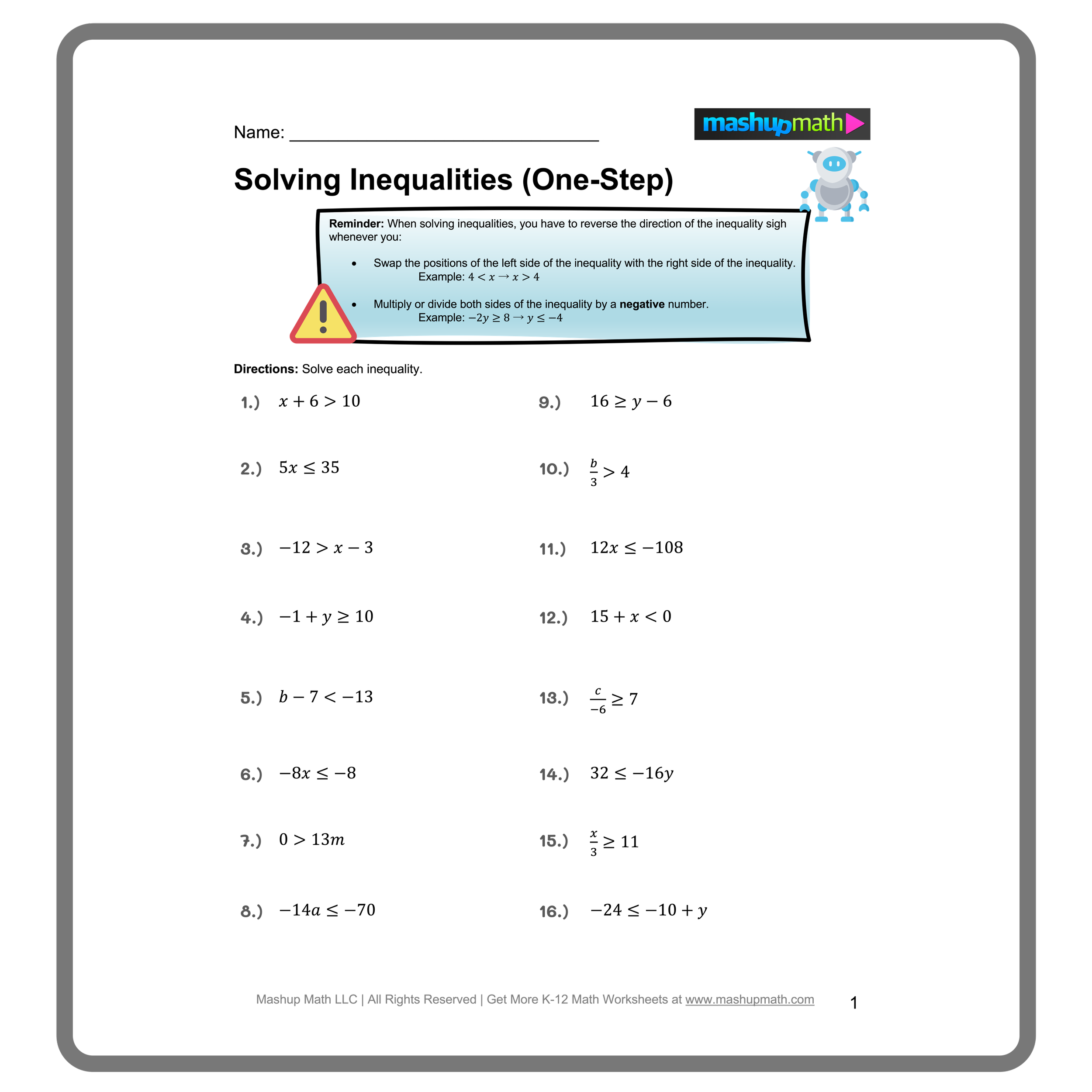 Solving Inequalities Worksheets Printable With Answers Mashup Math Solving Inequalities Worksheets Printable With Answers Mashup Math