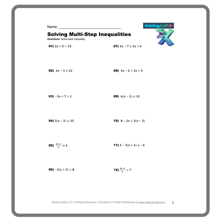 Solving Inequalities Worksheets Printable With Answers Mashup Math