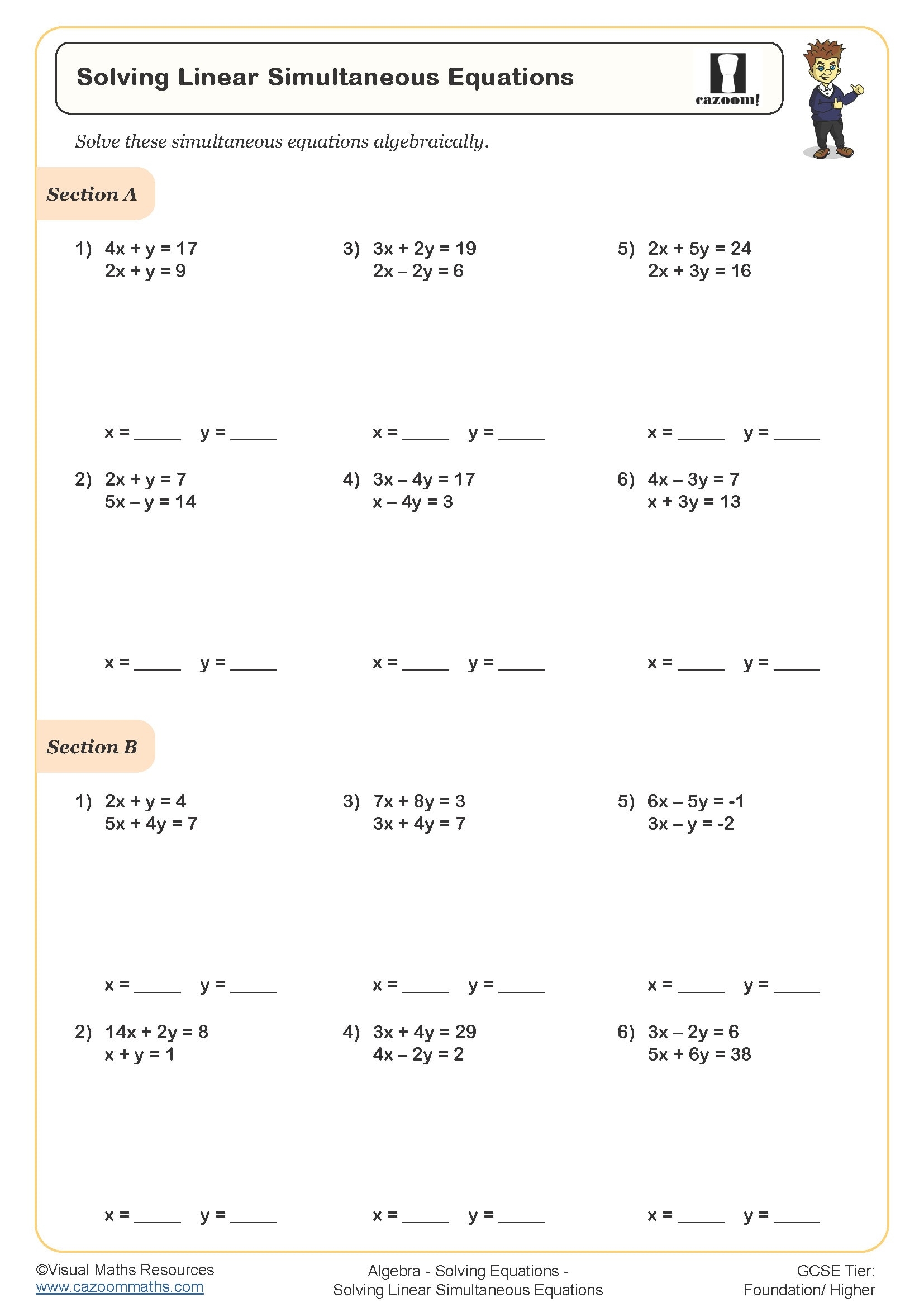 systems of equations substitution worksheet
