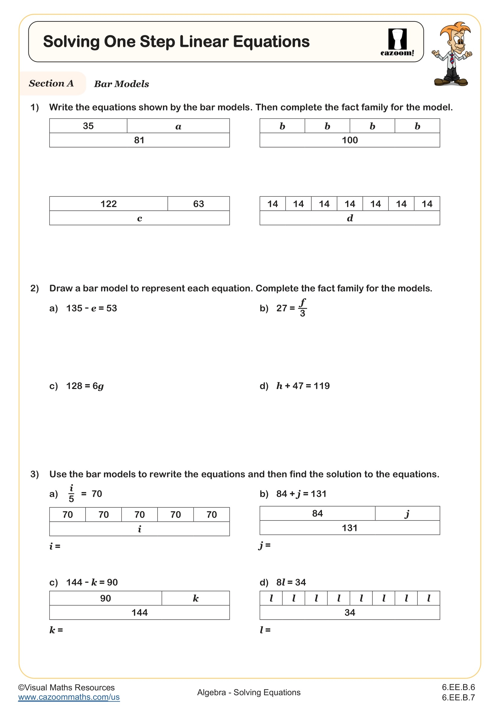 one step equations worksheet