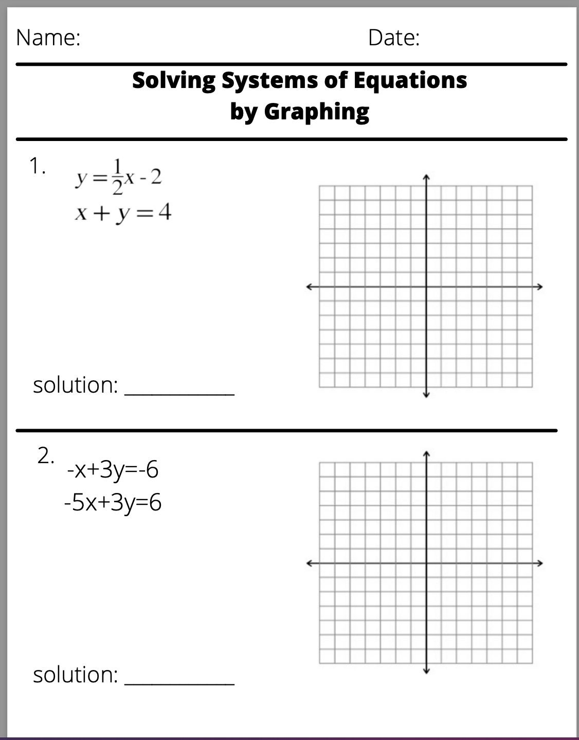 Solving Systems Of Equations By Graphing Worksheet Etsy Hong Kong Solving Systems Of Equations By Graphing Worksheet Etsy Hong Kong