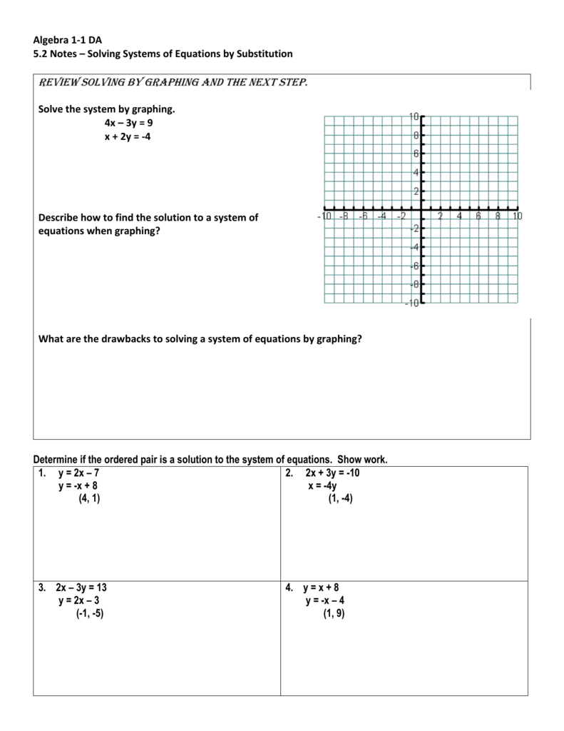Solving Systems Of Equations By Substitution Worksheet
