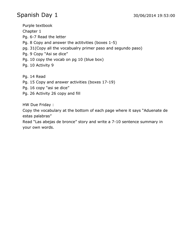 Spanish Course Assignments Textbook Activities Spanish Course Assignments Textbook Activities