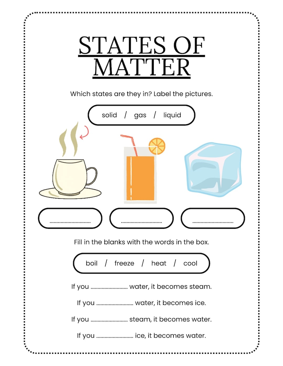 States Of Matter Worksheet For Science Class Elementary Level Science Worksheet Etsy States Of Matter Worksheet For Science Class Elementary Level Science Worksheet Etsy