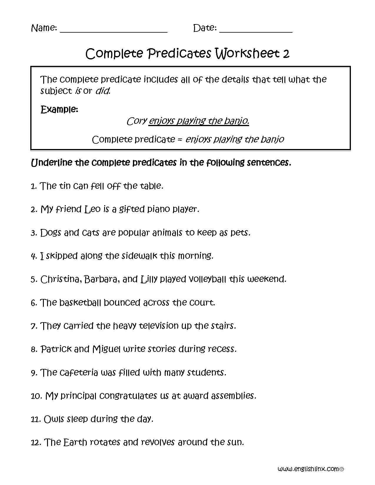 subject and predicate worksheet subject and predicate worksheet