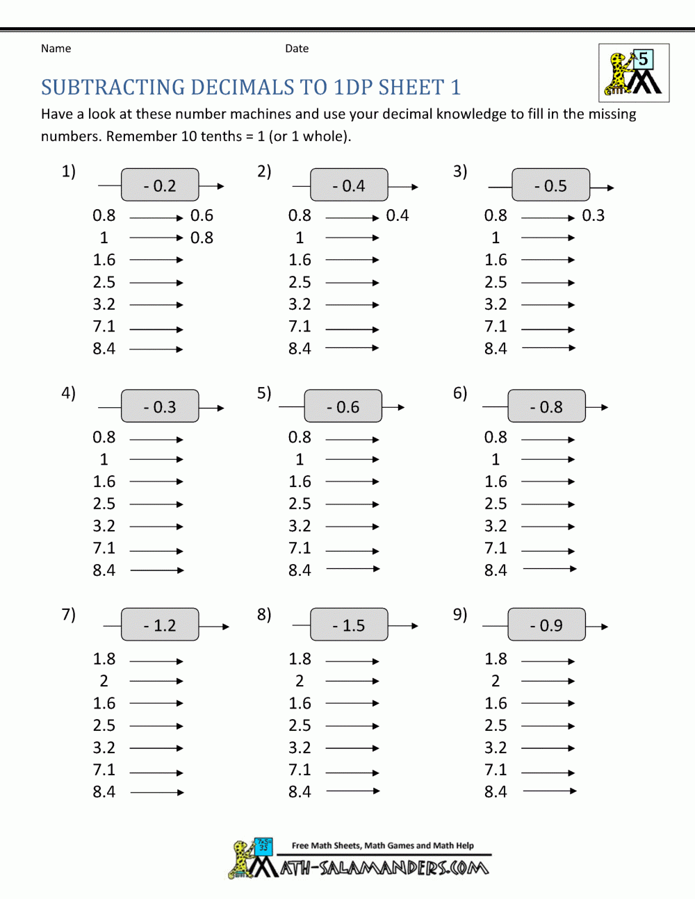 adding and subtracting decimals worksheet