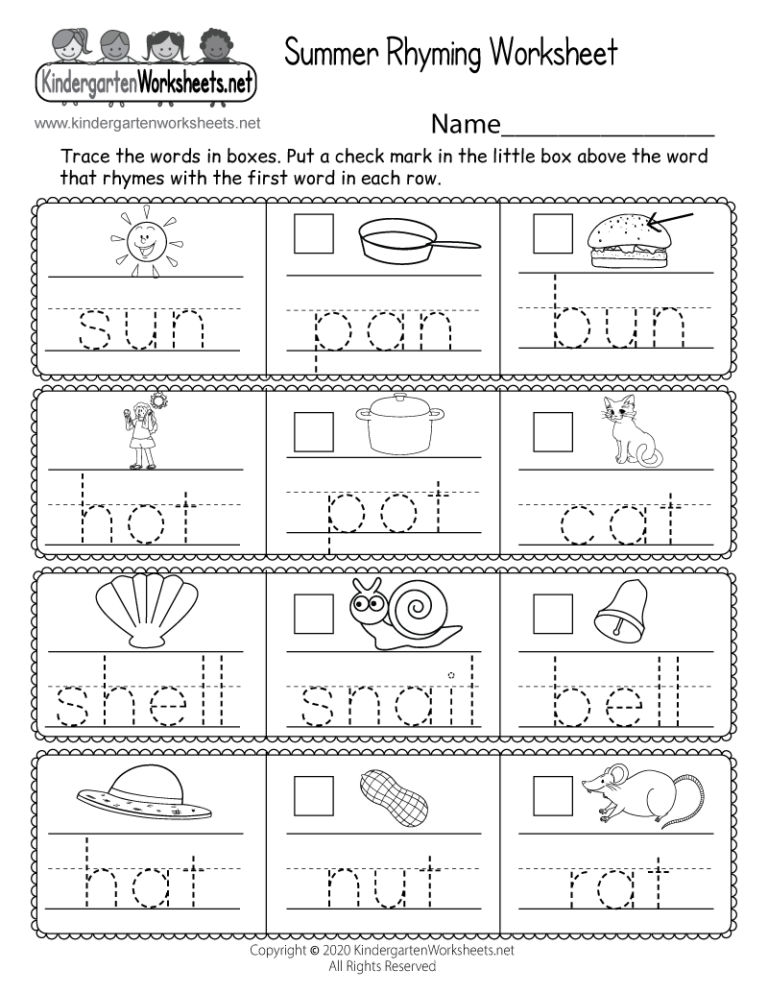 Summer Rhyming Worksheet Free Printable Digital PDF