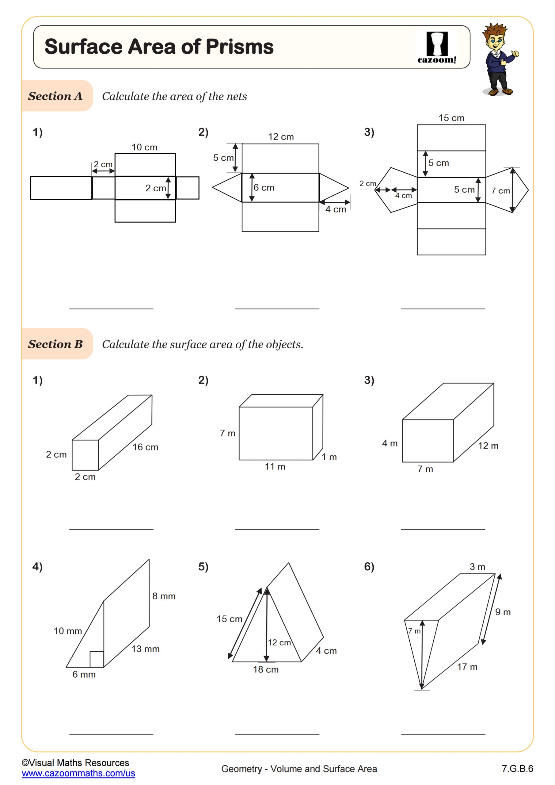 Surface Area Of Prisms Worksheet 7th Grade PDF Worksheets Cazoom Math