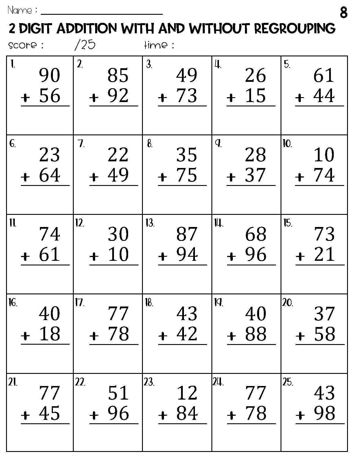 Two Digit Addition With And Without Regrouping Worksheets Etsy